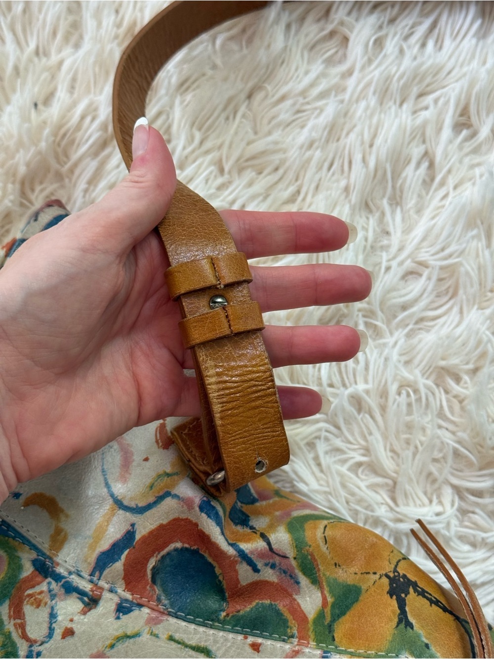 SKIN Argentina Hand Painted Leather Triangle Shoulder Bag Floral Artisan Purse - Picture 10 of 10